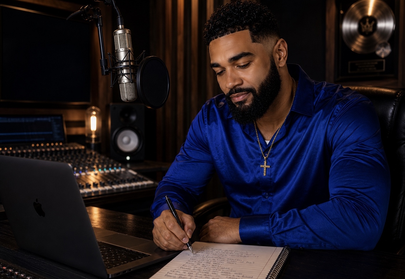Arkitekt writing a personalized song in his studio